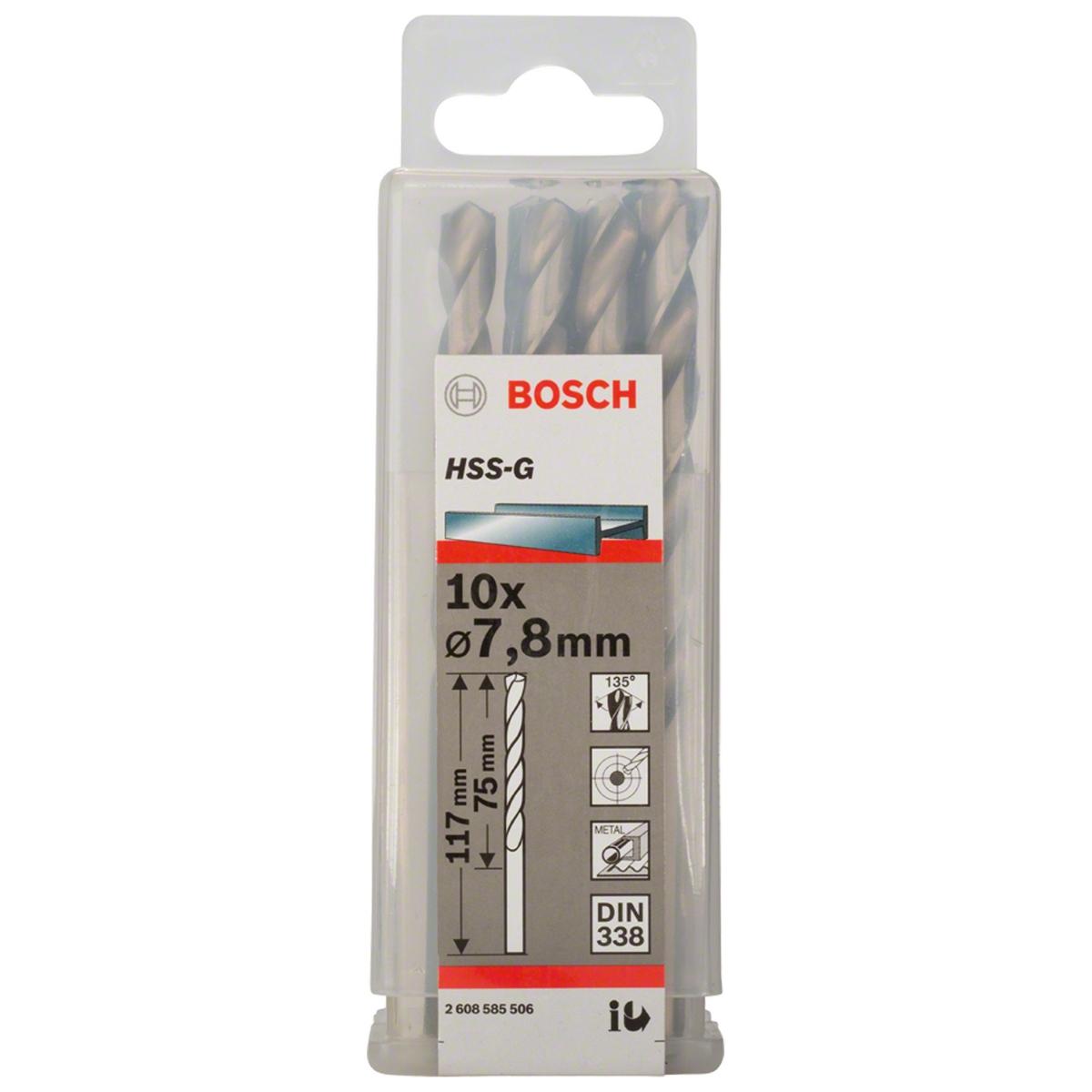 Broca Para Metal Bosch Aço Rápido Hss-G 7,8mm 10 Peças