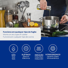 Caçarola Tramontina Brava Rasa Aço Inox Fundo Triplo 20 Cm 2,9 L Tampa Plana Indução Forno 260°C