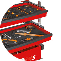 Carrinho de Ferramentas Tipo Trolley Rebatível 2 Gavetas com 6 Tabuleiros Vermelho C27S-R Beta