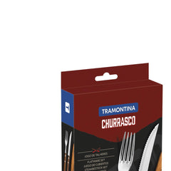 Jogo De Talheres Para Churrasco Tramontina Com Lâminas De Aço Inox E Cabos De Madeira 12 Peças