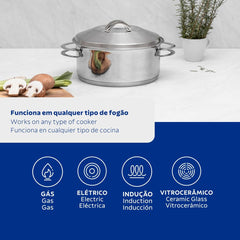 Caçarola Tramontina Solar Fundo Triplo Aço Inox 28 cm 8,4 L Tampa Inclusa Indução Forno 260°C