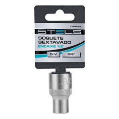 Soquete Sextavado Encaixe 1/2'' Cromo Vanádio 12mm Com Clips Plástico 3/8'' 200 Peças Stels 1384555