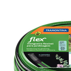 Mangueira Flex 10m 4 Camadas PVC 10 bar 50°C Verde Faixa Preta Irrigação Eficiente Tramontina