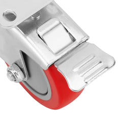 Rodízio Borracha Vermelha PVC PU Fixo 4 Polegadas 100mm Carga 50kg com Freio MTX