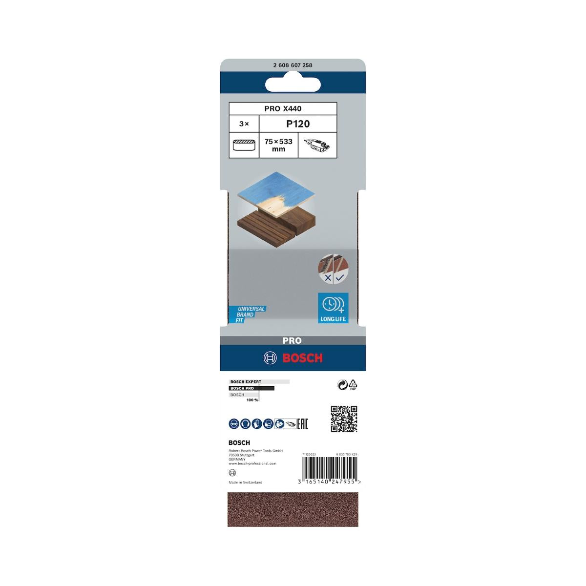 Cinta De Lixa Bosch Pro X440 75X533mm Grano 120 3Un