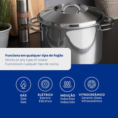Caldeirão Tramontina Solar Aço Inox Fundo Triplo 28 cm 11,9 L Com Tampa