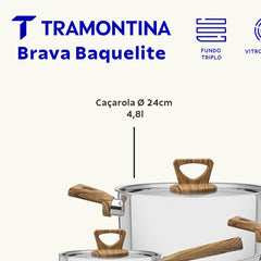 Jogo De Panelas Tramontina Brava Antiaderente Aço Inox Fundo Triplo 4 Peças Efeito Amadeirado