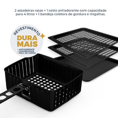 Air Fryer Fritadeira Sem Óleo Oven BFR2100P 1800W Britânia 12L Com Cesto Bandejas Antiaderente 127V