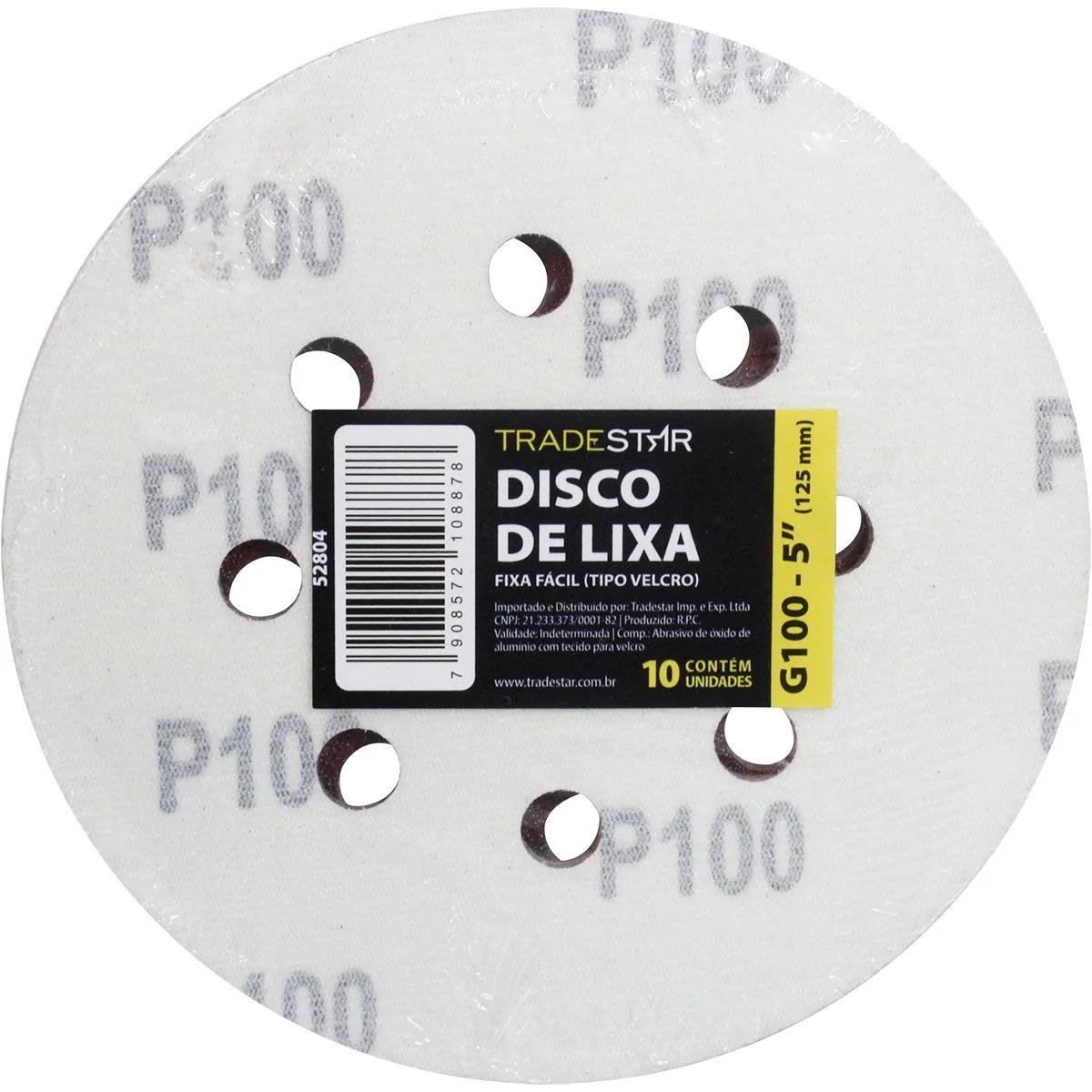 Disco Lixa 125 mm G100 Alvenaria com Fixador Tradestar