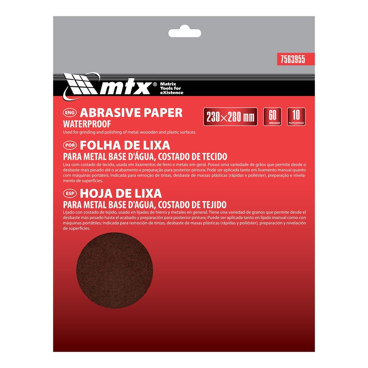Folha de Lixa Costado de Tecido Grão 60 230x280mm 10 Peças Alta Performance MTX