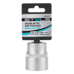 Soquete Estriado 1/2'' 28mm Cromo Vanádio Com Clips Plástico Para Mecânica