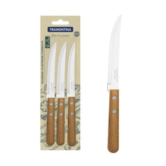 Conjunto De Facas Tramontina Dynamic 03 Peças Aço Inox E Madeira Para Churrasco E Frutas Original