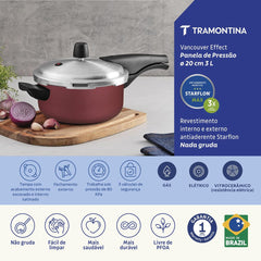 Panela De Pressão 3 L Vermelha Antiaderente Starflon Max 20 cm Tramontina Vancouver Effect