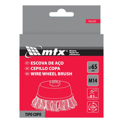 Escova de Aço Copo Torcida 65mm M14 0,5mm 12500rpm MTX 746209 para Esmerilhadeira