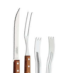 Jogo De Utensílios Para Churrasco 3 Peças Aço Inox E Madeira Tramontina