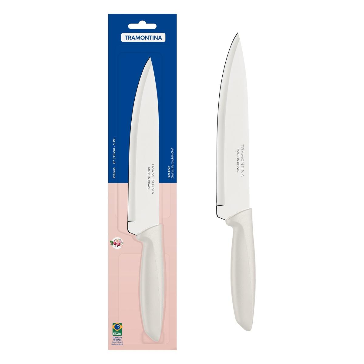 Faca Chef Tramontina Plenus 8 Polegadas Aço Inox Cabo Polipropileno Off White Profissional