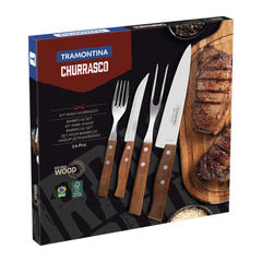 Jogo De Talheres Para Churrasco Tramontina Aço Inox E Madeira 14 Peças
