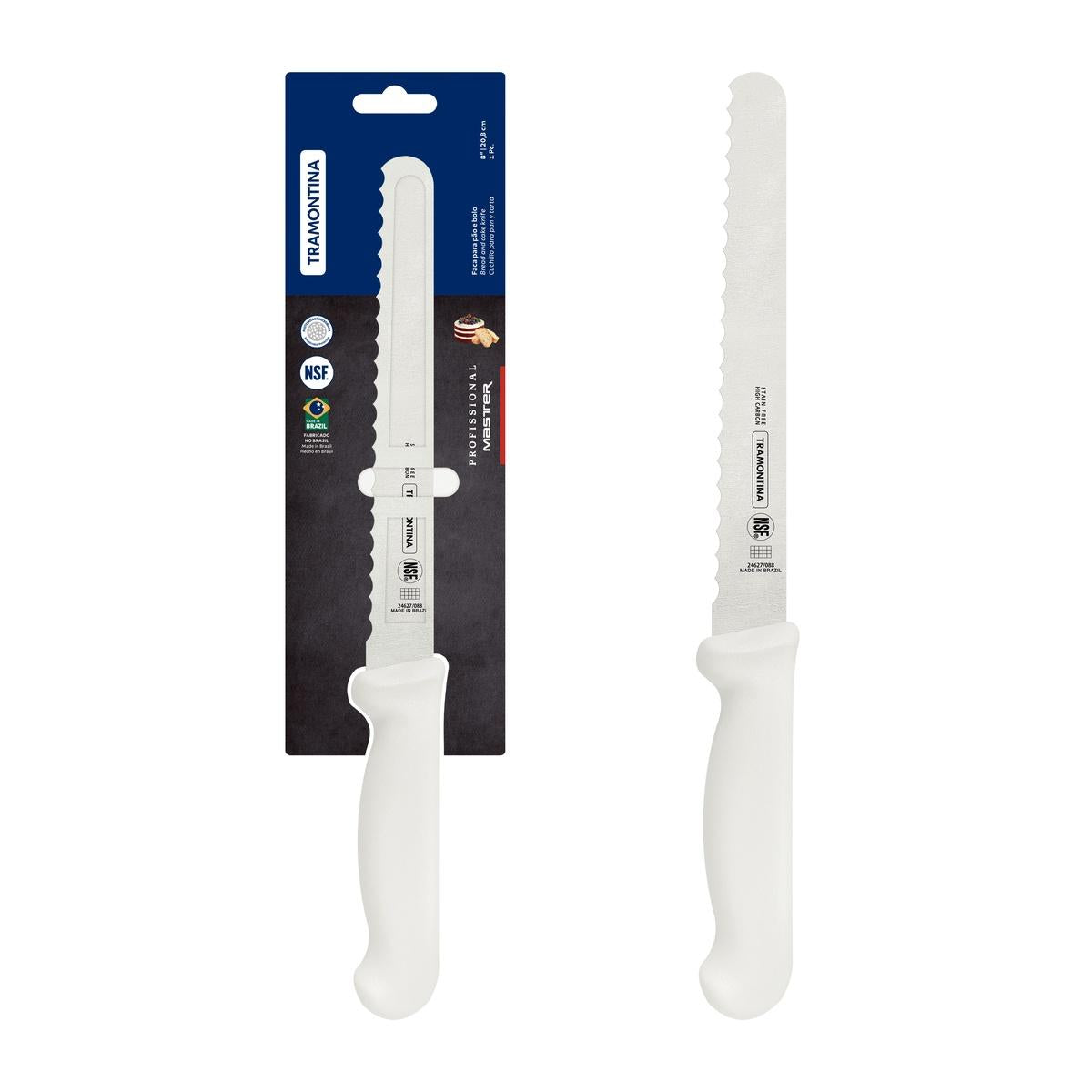 Faca Para Pão E Bolo Tramontina Profissional Master Aço Inox 20cm Com Cabo Antimicrobiano Branco