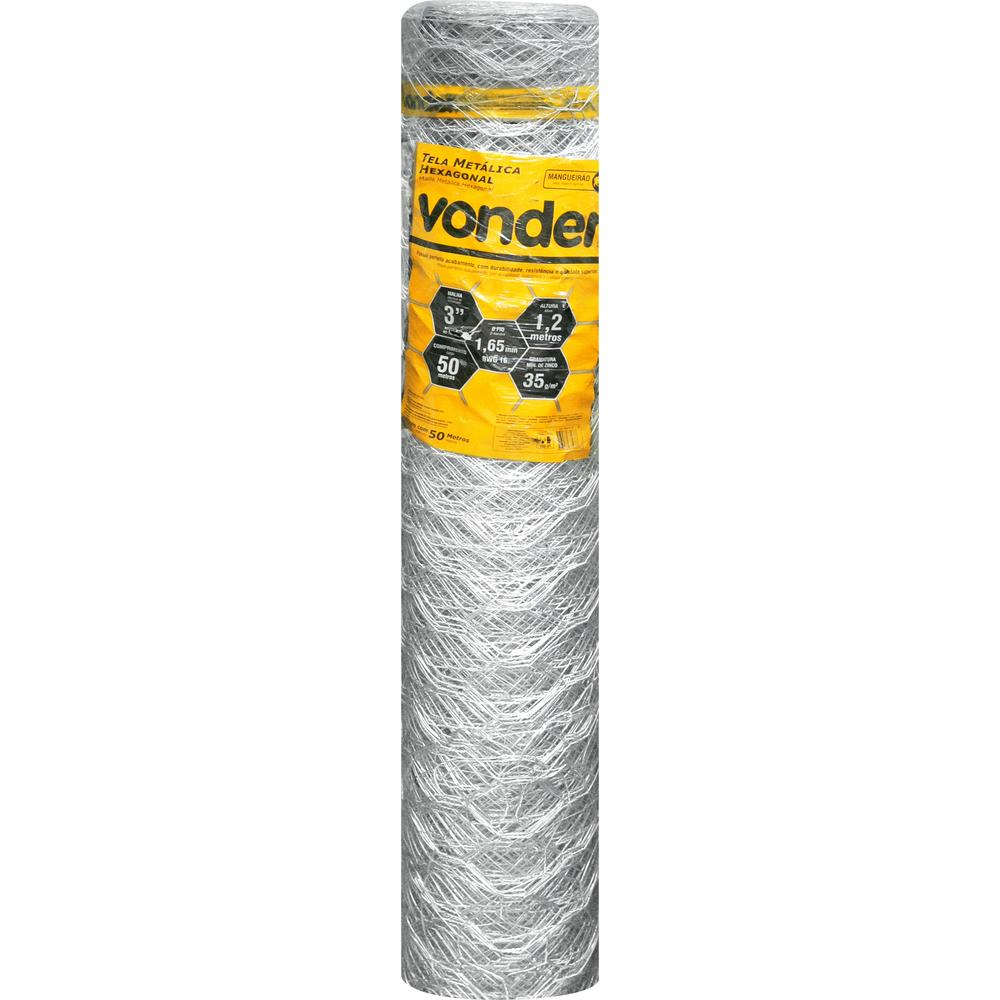 Tela Metálica Mangueirão Hex Malha 3'' BWG16 1,2m 50m Vonder