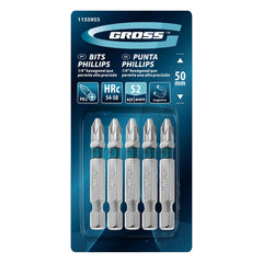 Bits Phillips PH2 50mm 5pcs Aço Liga S2 Resistente Corrosão Gross 1155955