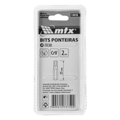 Bit Torx T30 25 mm Cromo Vanádio 2 Peças Haste 1/4 Polegada Mtx