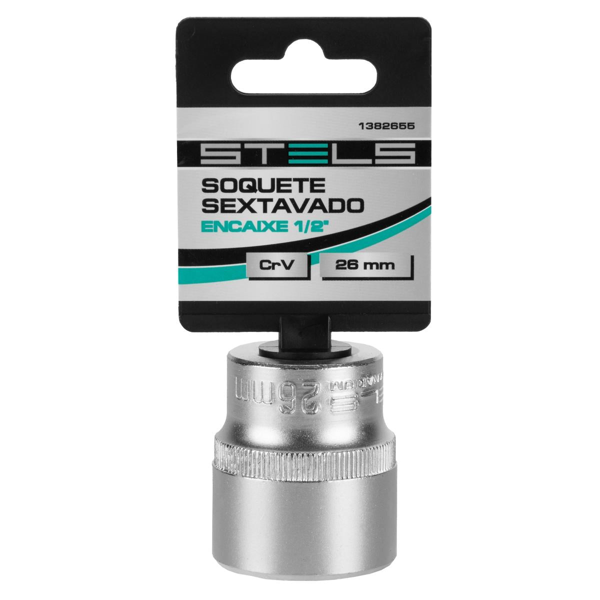 Soquete Sextavado 1/2'' 26mm Aço CrV Stels 1382655 Alta Resistência