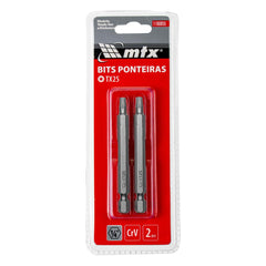 Bits Torx T25 Cromo Vanádio 75mm 2pcs MTX 1166055 Haste 1/4'' Resistente Durável