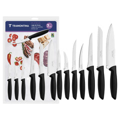 Jogo De Facas Tramontina Plenus 07 Peças Aço Inox Cabos Preto Resistente Para Cozinha Profissional