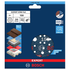 Jogo De Disco De Lixa Bosch Expert O780 150mm G150 C/ 6 Un