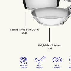 Jogo De Panelas Tramontina Allegra Aço Inox Fundo Triplo 5 Peças Indução 260°C