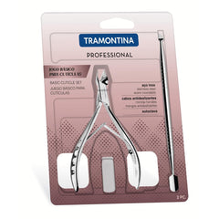 Jogo Para Cutículas Tramontina 2 Peças Aço Inox Alicate Mola Dupla E Empurrador Profissional