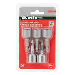 Soquete Magnético Para Parafusadeira 1/2 Pol 45mm 5 Peças Aço CrV MTX 1175555