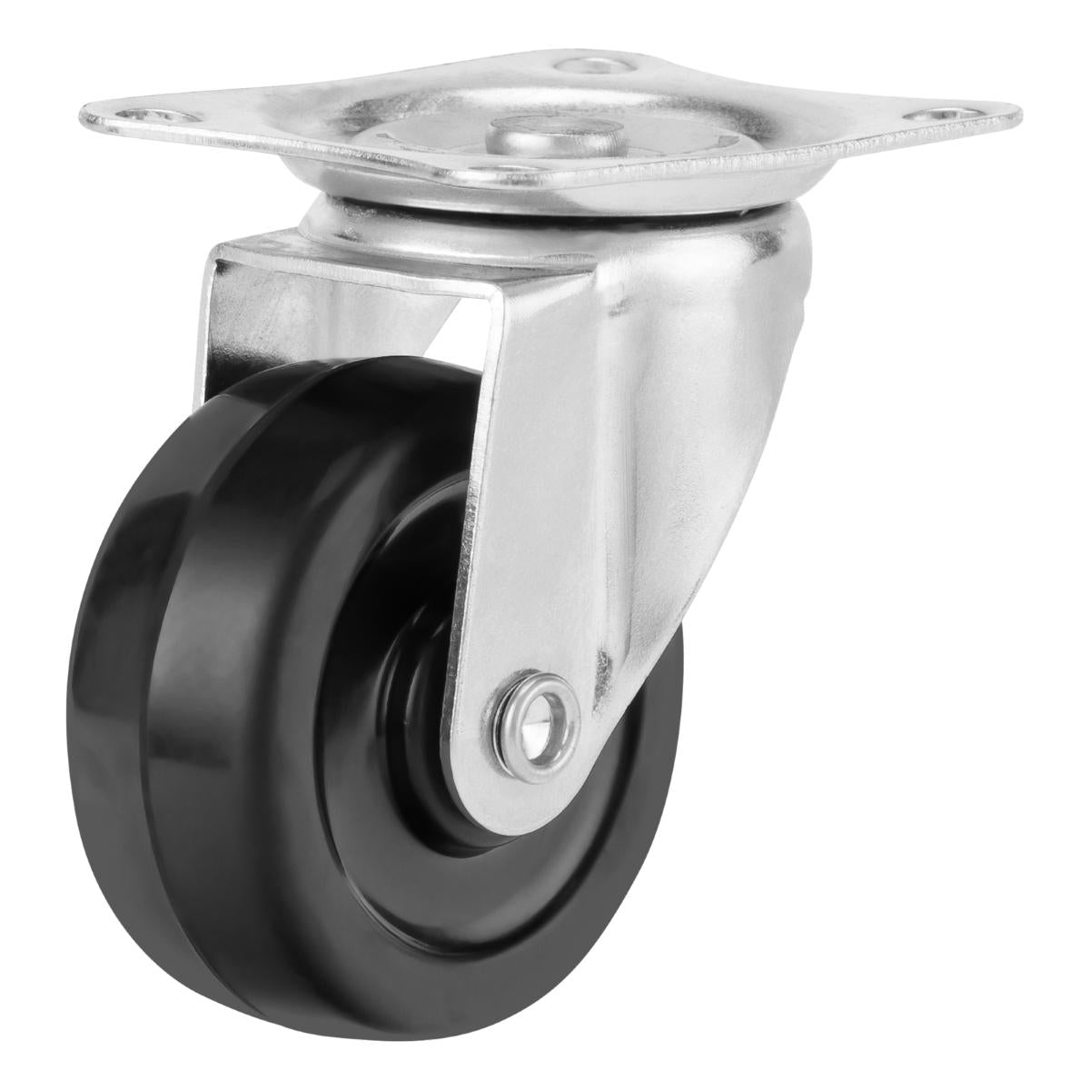 Rodízio Giratório 50 mm Borracha Preta Sem Freio 27 Kg Com Suporte Plataforma MTX