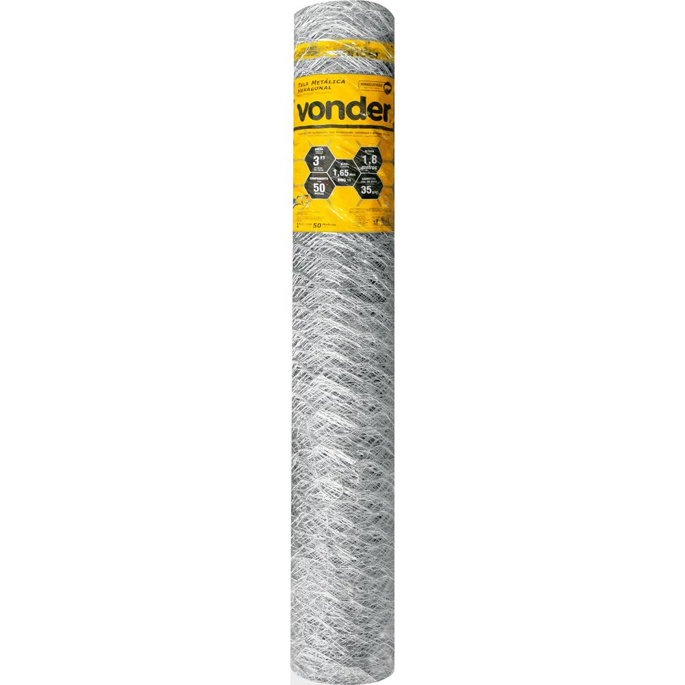 Tela Metálica Mangueirão Hex Malha 3'' BWG16 1,8m 50m Vonder