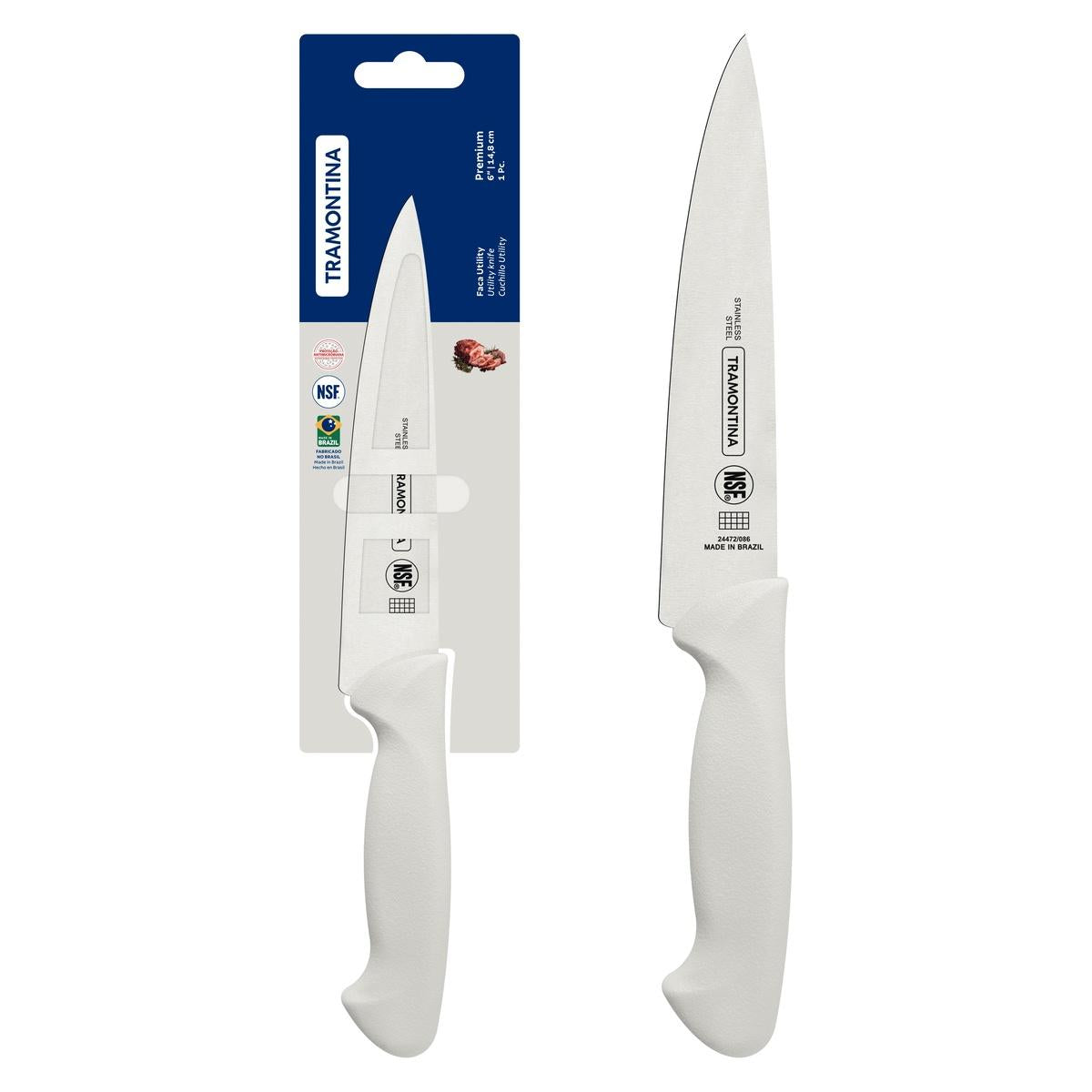 Faca Utility Tramontina Premium 6 Polegadas Aço Inox Cabo Branco Profissional Certificação NSF