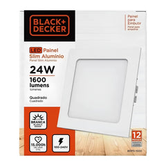 Painel LED Plafon Embutir Slim 24W 30x30cm 6500K Bivolt Black+Decker Luz Branca Neutra