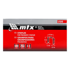 Grampos Para Grampeadores Pneumáticos 8mm 11,2mm 0,6mm 5000 Peças MTX 576549 Aço Niquelado