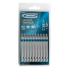 Bits Phillips Ph2 70mm 10 Unidades Aço S2 Gross Encaixe 1/4 Magnético