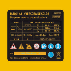 Máquina de Solda MMA-160 160 Amperes 220V Inversora com Display Digital Denzel 9430655