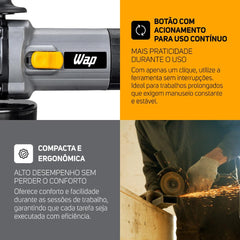 Esmerilhadeira Angular 5” WAP WF ES01 com Empunhadura Auxiliar E Grade Anti-Poeira 220V