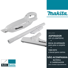 Aspirador de Pó Sem Fio Portátil a Bateria 12V CL106FDZW Makita Vertical LED Sem Bateria/Carregador