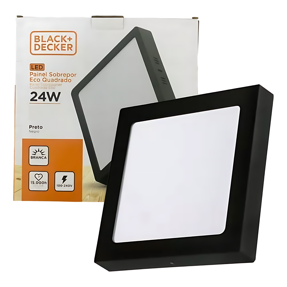 Painel Led Eco Quadrado Preto Bivolt 24W 3000K Black+Decker