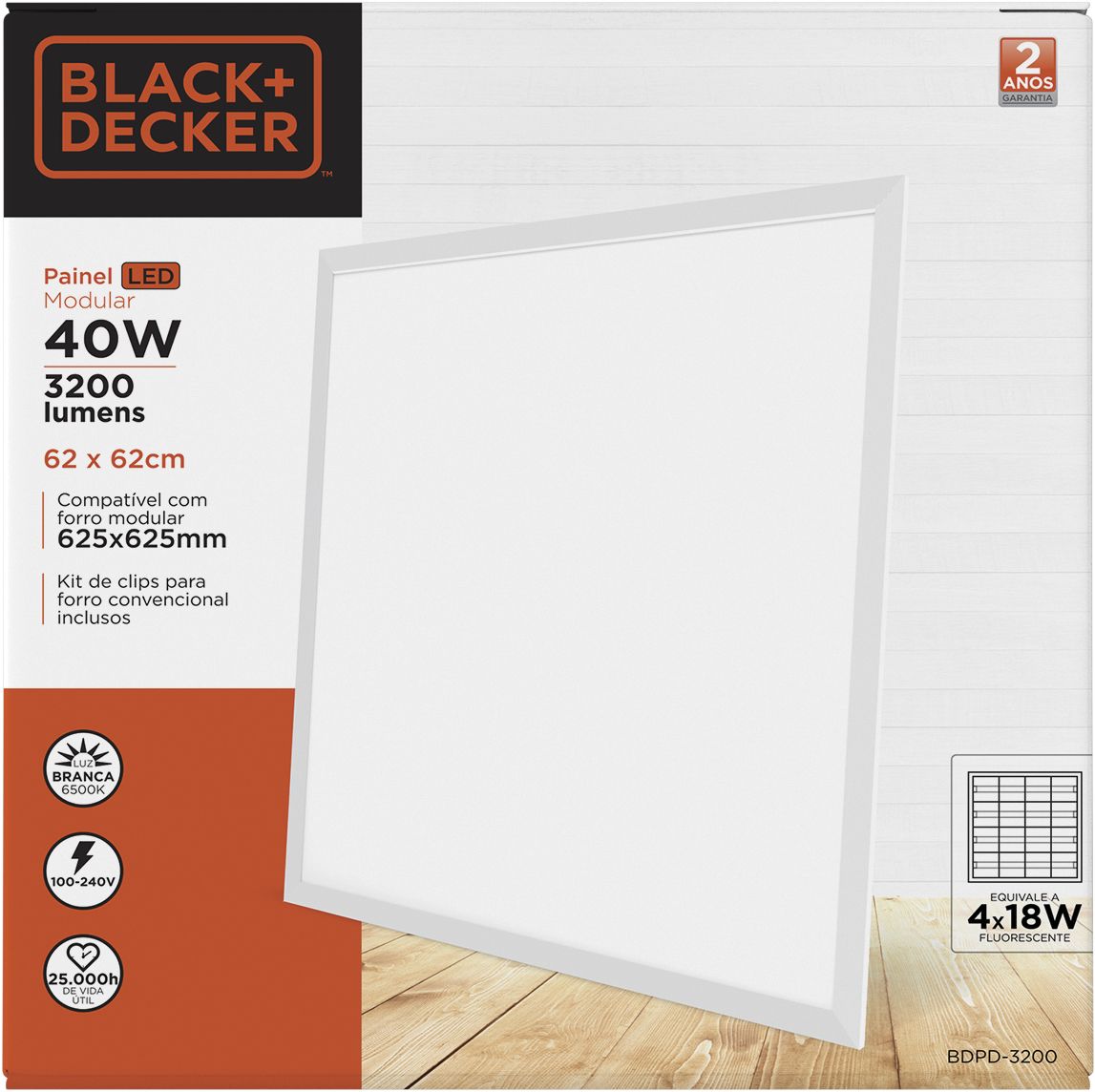 Painel LED Slim Embutir 12W 6500K Quadrado Black+Decker