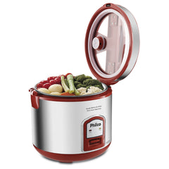 Panela de Arroz Elétrica PH10V Visor Glass Inox Philco Vermelha Com Tampa Transparente 127V
