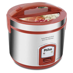 Panela de Arroz Elétrica PH10V Visor Glass Inox Philco Vermelha Com Tampa Transparente 127V