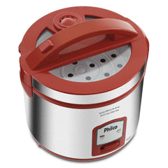 Panela de Arroz Elétrica PH10V Visor Glass Inox Philco Vermelha Com Tampa Transparente 220V