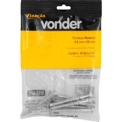 Parafuso Madeira 4,8 mm x 50 mm com 10 peças Vonder