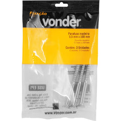 Parafuso Madeira 5,5 mm x 100 mm com 3 peças Vonder