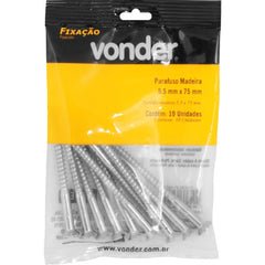 Parafuso Madeira 5,5 mm x 75 mm com 10 peças Vonder