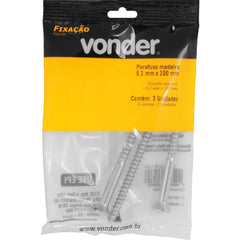 Parafuso Madeira 6,1 mm x 100 mm com 3 peças Vonder